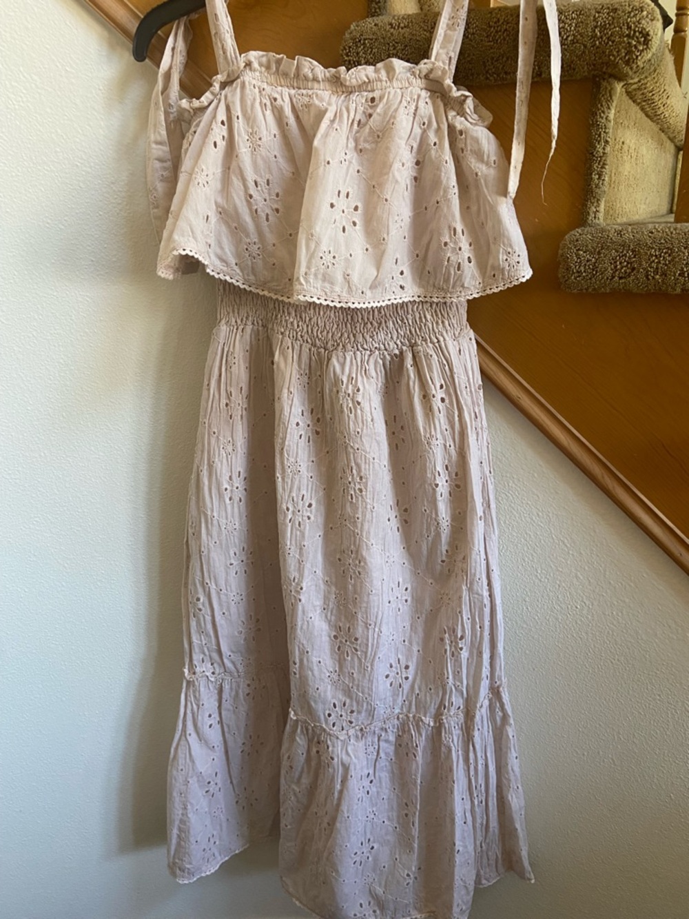 Romantic Dress Blush Pink Smocked Waist Eyelet Fabric, sz S
